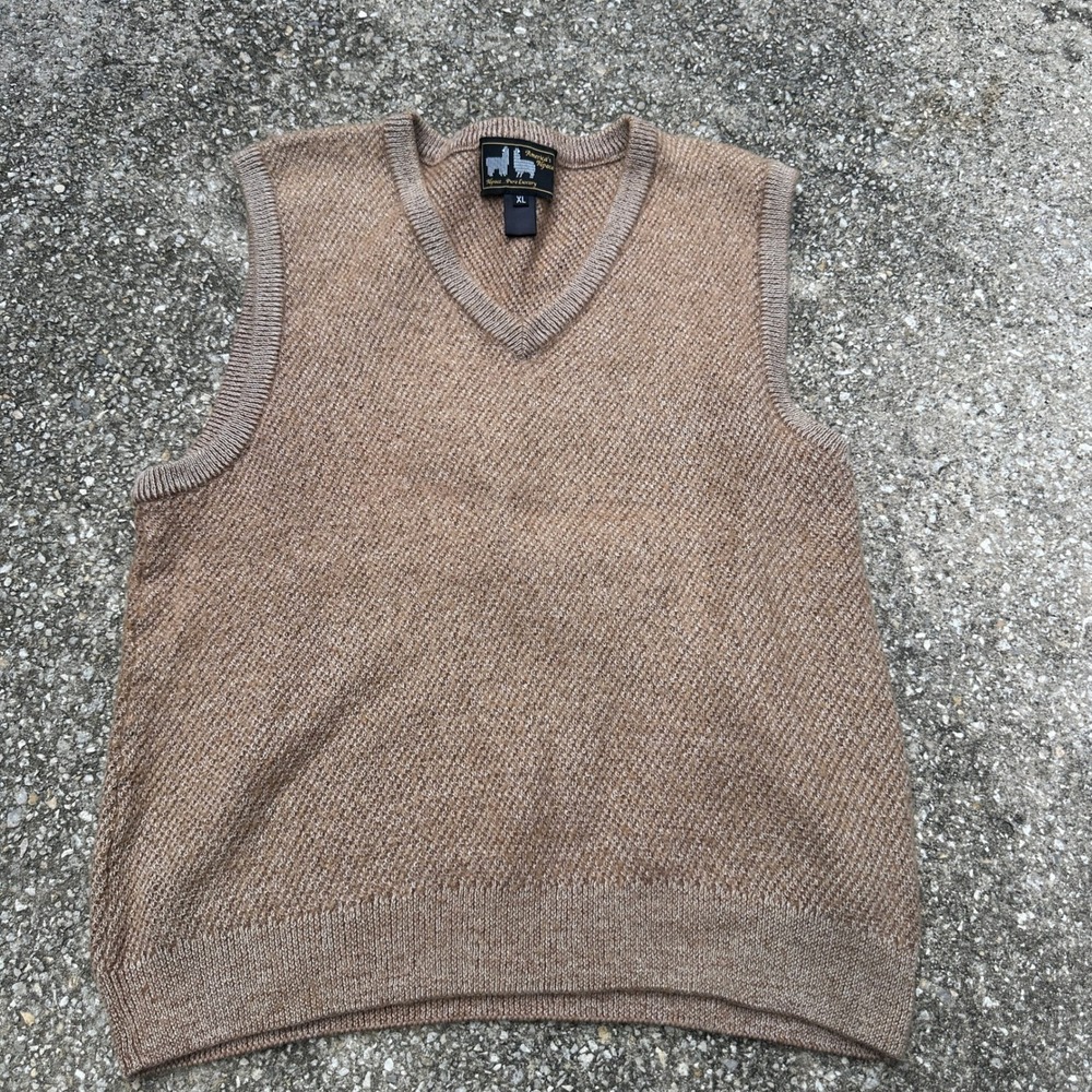 America's Alpaca Mens XL V-Neck Sweater Vest Tan Beige Knit Wool Layering
